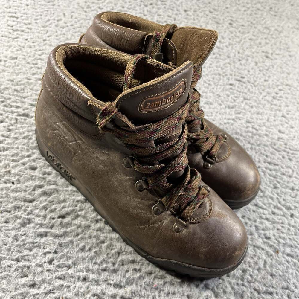 Vtg Zamberlan Leather Hiking Boots Womens 6 6.5 Vibram Sole Made In Italy Brown